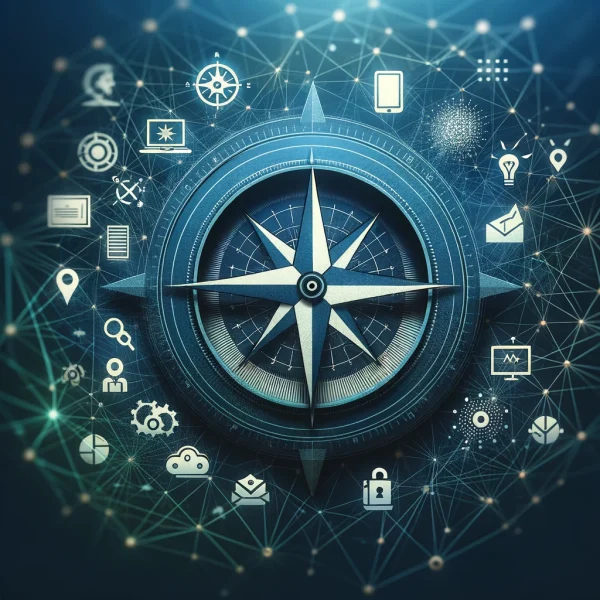 DALL·E 2024-02-04 20.35.12 - Create a simplified image that embodies the concept of navigating the complexities of data management in the digital age. The image should feature sym